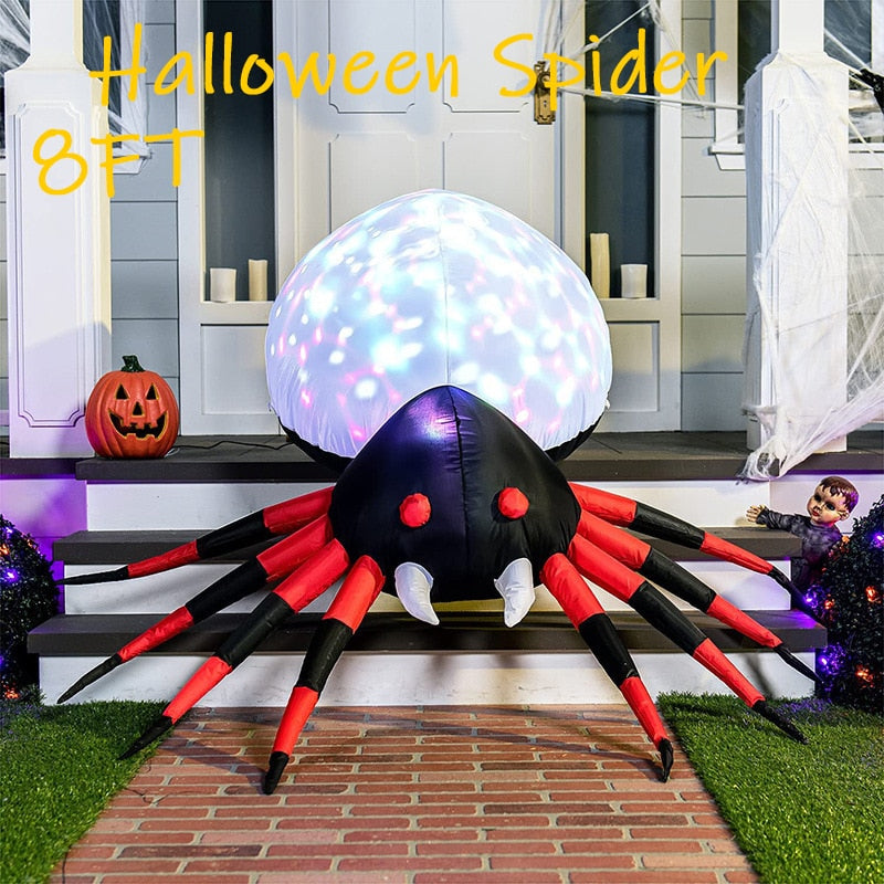 8 FT Halloween Inflatable Spider Giant Crawling Spider with LED Rotating Light Large Spider Props for Yard Lawn Outdoor Decor