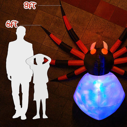 8 FT Halloween Inflatable Spider Giant Crawling Spider with LED Rotating Light Large Spider Props for Yard Lawn Outdoor Decor