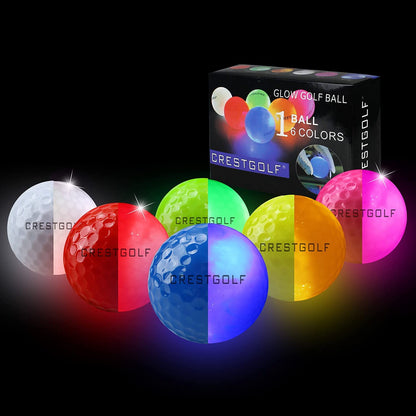 Crestgolf LED Golf Balls for Night Glow in The Dark Golf Ball Super Bright Six Color for Your Choice Best Golf Gift for Golfers