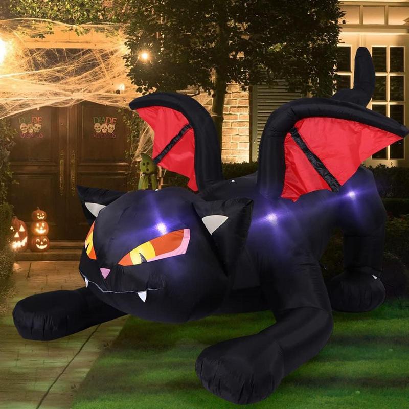 7.5Ft Halloween Black Cat Inflatable With Wings LED Light Cute Halloween Decoration For Home Outdoor Yard Glowing Props