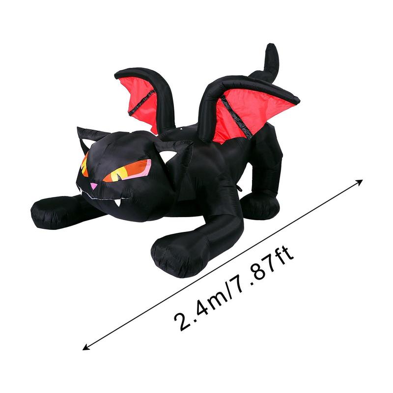 7.5Ft Halloween Black Cat Inflatable With Wings LED Light Cute Halloween Decoration For Home Outdoor Yard Glowing Props